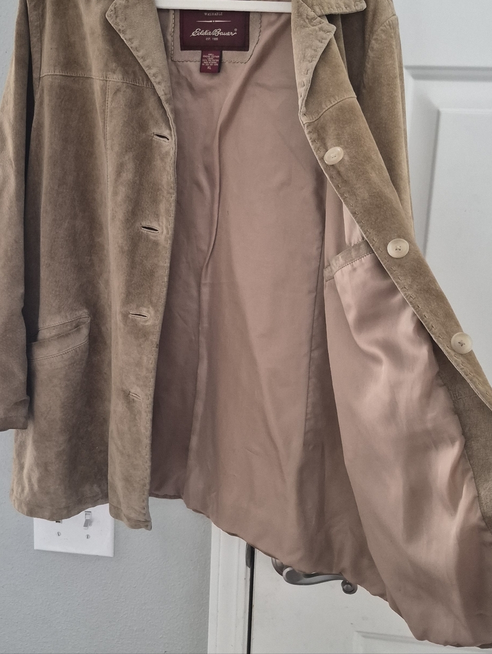 Vintage 1980s Eddie Bauer Suede Leather Jacket, XL Western Style, Latte Brown - Picture 5 of 13